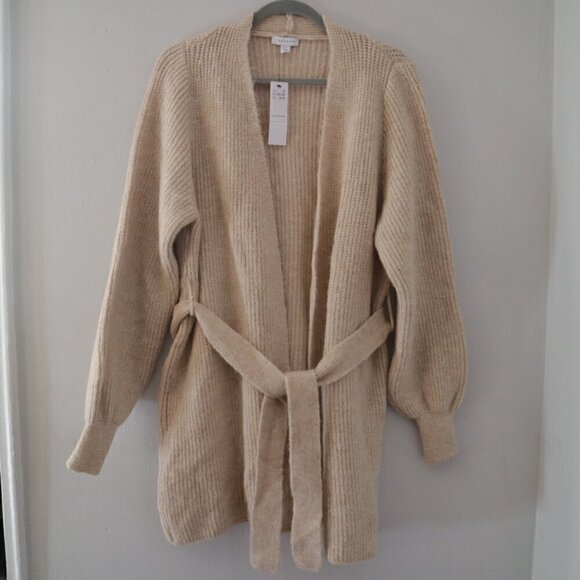 NWT Topshop Stone Beige Chunky Cable Knit Long Cardigan Wool Sweater Size Medium - Picture 5 of 10